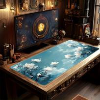 Blue Van Gogh Almond Blossom Desk Mat Extra Long Washable Mouse Pad with NonSlip Reinforced Edges for Art  Gaming 300x800x2mm brown