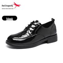 Red Dragonfly Women's Chunky Heel Loafers - Black Patent Leather Spring Collection 36 juoda