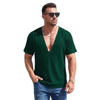 New Summer Waffle V Neck Short Sleeved T-shirt Comfortable Top Athleisure Fashion Slim Breathable Men's Short Sleeved Top XXL žalia