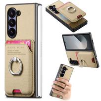 Magnetinis odinis piniginės tipo dėklas telefonui su kortelių laikikliu ir žiedu, skirtas Samsung Galaxy Z Fold 7 6 5 4 3 Fold7 Fold6 5G, nuimamas dangtelis Galaxy Z Fold5 chaki