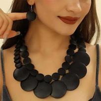 Africa Nigeria Jewelry Set Boho Double-layer Colored Geometric Round Wooden Beads Necklace Earrings For Women Trend 2025 juoda
