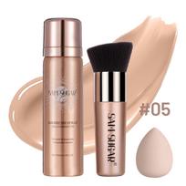 SAM SUGAR Airbrush purškiamas šilkinis makiažo pagrindas, skystas makiažo pagrindo purškiklis su makiažo šepetėliu ir grožio kempinėle, ilgai išliekantis vandeniui atsparus veido makiažo rinkinys 5#