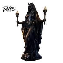 Compact Spooky Decoration Hecate Greek Goddess Statue with Magical Hounds, Fantasy Theme Occult Room Decor Resin Sculpture, Mythological Figurine for black