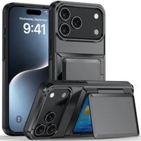 Tvirtas piniginės kortelės lizdas telefono dėklas, skirtas iPhone 17 Air 16 Pro Max 15 14 Plus 13 12 11 Pro, apsauginis dangtelis su paslėptu laikikliu iPhone 14 Pro pilka spalva