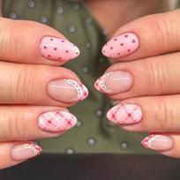 24Pcs French Almond Press On Nails Cherry Blossom Gradient Fake Nails brown