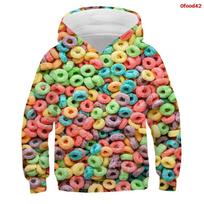 Popcorn Hoodies Kids Macaron Print Boys Girls Tracksuit Fries Candy Funny Clothes Fruit 3D Print Pullover Children Sweatshirts 140 beige