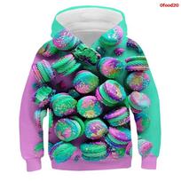 Popcorn Hoodies Kids Macaron Print Boys Girls Tracksuit Fries Candy Funny Clothes Fruit 3D Print Pullover Children Sweatshirts 130 blue