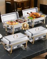 VEVOR maisto šildytuvas, bufeto rinkinys, 8 Qt, 4 vnt., nerūdijančio plieno šildytuvas su 2 pilno dydžio ir 4 pusės dydžio indais auksas