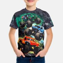 Monster Jam Monster Truck Kids T-shirt All Over Print Short Sleeve Tee Summer Casual Tops Racing Car Graphic Children Clothing 120 black