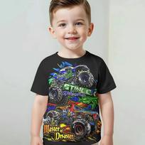 Monster Jam Monster Truck Kids T-shirt All Over Print Short Sleeve Tee Summer Casual Tops Racing Car Graphic Children Clothing 160 black
