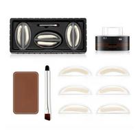 Ultra-convenient Two-Tone Eyebrow Stamp Powder Cushion Waterproof Smudge-proof Eyebrow Stamp Brush Set Light + Bright Shade #1 black