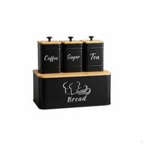 4 Pieces Beverage Sweetener Tea Canister Set Airtight Lid Black Metal Kitchen Storage Silicone black