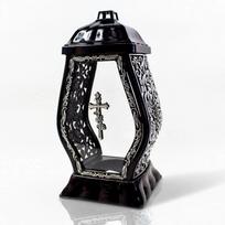 Antkapio žvakidė su sidabriniu kryžiumi ir ornamentais Elegantiškas atminimo žibintas
