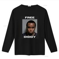 Free Diddy T Shirt Party Him Hip Hop Long Or Short Sleeves Vintage Washed Streetwear Stretched Breathable Unisex Slightly Soft 4XL gray