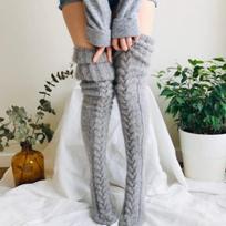 Moteriškos šiltos kojinės per kelius žieminės megztos kojinės iki šlaunų Šiltos Kawaii pintos megztos ilgos kojinės mergaitėms Moteriai One Size pilka