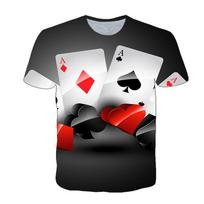 Madingi Hip Hop Kortų Rašto Vyriški Marškinėliai Kasdieniai Įdomūs Pokerio Grafikos Marškinėliai O formos iškirpte 3D spaudo marškinėliai M gray