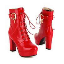 Seksualūs Vienspalviai Batai Raišteliais Vienos Spalvos Oda Aukštas Storas Kulnas Platforma Ankle Trumpikės Batai Unisex Didelis Dydis Spynos Batai 39 raudona