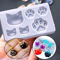 1PC Small Cat Claw Crystal Epoxy Resin DIY Silicone Mold Cat Face Cat Claw Keychain Jewelry Pendant Mold gray