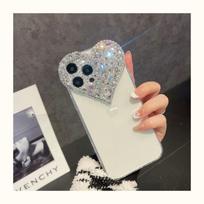 Suitable for IPhone16 Phone Case, Heart-shaped Water Diamond 15Promax, Apple 14 Protective Case, New Wristband 13 Creativity iPhone SE 2022 gray