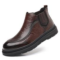 Britų Džentelmeno Chelsea Ankle Boots Apvalus priekis Madingi Lakiruotos Odos Batai Vyriški Oficialūs Avalynė Vyriški Juodi Rudi Aukštakulniai Batai 44 ruda