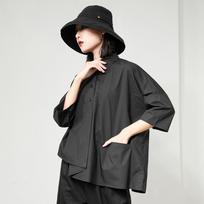 Hong Kong Style Trendy Irregular Three-Quarter Sleeve Women's Blouse - Loose Casual Spring/Summer Shirt M (90-125 jin) juoda
