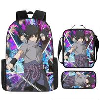 Naruto Naruto Sasuke Mokyklinis krepšys Kempus Pradinės ir Vidurinės mokyklos Kuprinė Didelės Talpos Lengvas Kuprinės Trijų dalių rinkinys 17-inch backpack gray