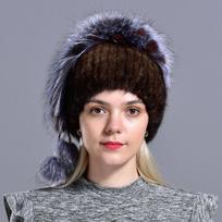 Winter Hat Mink Women Knitted Fox Fur Pompom Warm Cap Floral Fashionable Fluffy Elegant Female Genuine Natural Fur Hats Caps
