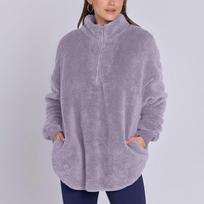 Fashionable Women's Fleece Stand Collar Sweatshirt Casual Top XL šviesiai violetinė spalva