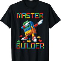 Meistro statytojo marškinėliai Dabbing Blokeliai Plytos Statyba Vaikams Berniukams T-shirt M juoda