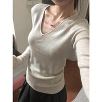Neck Slim-fit Knitted Bottom Shirt Women's Spring Spice Girls Versatile Long Sleeve Sweater Temperament Inner Top L