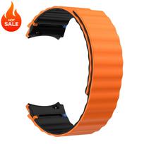 Silikoninė magnetinė juosta be tarpų, skirta Samsung Galaxy Watch 7/FE/6/5/4/Classic 40mm 44mm 5Pro, sportinis apyrankė Galaxy Watch 6 4 Classic 43/47mm For Watch 5 Pro 45mm oranžinė