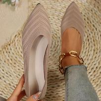 New 2024 Pointed Toe Flat Office Boat Solid Color Knitted Slip on Shoes Casual Ballet Flats Shoes Women Loafers Zapatos De Mujer 38 abrikosas