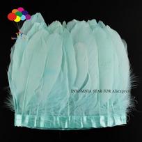 Feather2 Meter/pack Goose Feather Fringe Trim on Satin Header 6 - 8  in /15-20 cm width mėtinė