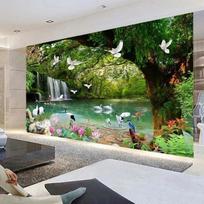 Kranas Krioklys 3D Sienų Tapybos Lotus Svajonių Miškas Tapetai Svetainės Miegamojo Kabineto Fonas Namų Dekoro Tapetai 275cm(W) x 190 cm(H) black