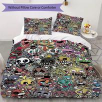 FNAF game Pattern Bedding uilt Set uilt Cover Pillowcase Home Decoration Birthday Gift (1 * duvet cover + 2 * pillowcase without core)25 135x200cm gray