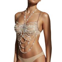 Elegant Lace Open Back Body Chain for Women Fashion Accessory Lightweight Acrylic Material Comfortable Allergy Resistant Skin Safe Design 1 beige