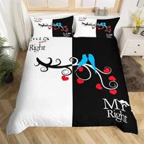 Mr Mrs Bedding Set Microfiber Romantic Wedding Theme Duvet Cover Set King for Valentine Day Funny Quotes Love Heart Quilt Cover Tool 70x133cm 2pcs black