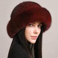 New Genuine Real Natural Knitted Mink Fur Hat Cap Luxury Women Handmade Knit Fashion Winter Headwear Warm Real Fox Fur Beanies 55-60cm šviesiai ruda spalva