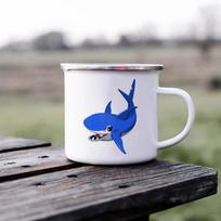 Enamel Mug Coffee Cartoon Blue Shark Mugs Enamel Outdoor Travel Mug Original Breakfast Cups and Mugs Kids Cup of Coffee Tea Beer 360ml