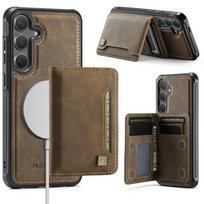 Magnetinis belaidžio įkrovimo odinis atverčiamas telefono dėklas, skirtas Samsung Galaxy S25 Edge S24 Ultra Plus A56 A36 A26 A16, piniginės kortelių dangtelis Samsung S25 Plus white