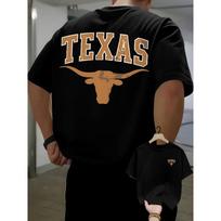 Men'S Casual T-Shirt Featuring a Texas Bull Head Design on The Front And Back, Perfect for Summer with a Round Neck,Versatile Fashion Elements 4XL juoda