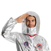 Astronautas Helovino kosminis kostiumas: Sidabro ir oranžinis piloto kostiumas iš filmo „Keliaujanti žemė“ Extra Large white