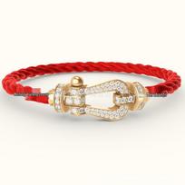 Raudono siūlo pasagėlės apyrankė su deimantais, moteriška 18K rožinio aukso laimės apyrankė - Madingas poros stilius. 19cm [Fits wrist under 18cm] beige