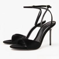 Retro rudos spalvos aksominiai aukštakulniai basutės moterims Seksualūs atvirais pirštais su kulkšnies dirželiu ir sagtimi Elegantiški šventiniai slingback tipo bateliai 40 juoda