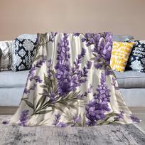 Graži levandų gėlių rašto pledas Minkštas violetinis botaninių gėlių pledas Madingas pūkuotas vilnos pledas Dvigulė King dydžio 150x200cm-L