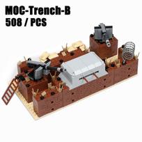 Hot WW2 Military Trench Bunker Defense Base Bunker Model Building Kits Mini Army Weapon Supplies Guns Bricks Sets Toy Gifts gray