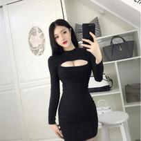 Spring temperament Spice girl style sexy hollow dress female Korean version design feeling tight and thin inside hip skirt XL juoda