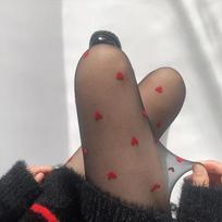 1PC Pantyhose Woman Ultra Thin Red Heart-shaped Dots Sexy Stockings Breathable Comfortable Long Black Stockings for Women One Size gray