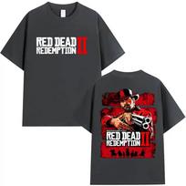 Red Dead Redemption 2 Game Print T-shirt High Quality Y2k Fashion Casual Breathable Men's Crew Neck Print T-shirt XL black