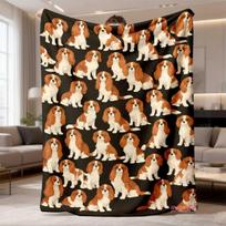 New Arrival Cavalier King Charles Spaniel Dog Lovers Blanket - Ultrasound-Pressed CKCS Spaniel Print, Soft Warm - Bedspread Suitable for Bed, Sofa, Ca 100X130CM beige